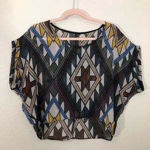 Colorful Tribal Geometric Print Loose-Fitting Top